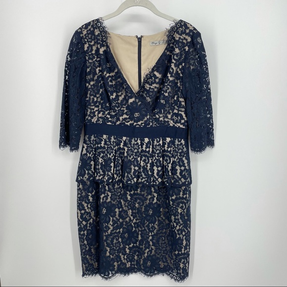 Eliza J Dresses & Skirts - Eliza j navy blue lace scalloped dress fringed 10P